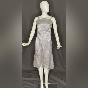 Silver cocktail dress with sparkle lace detail